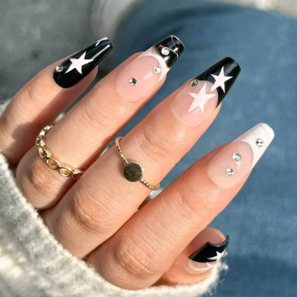GlitzAdora (2) Nails Black Pink Star & Stellar Silhouette
